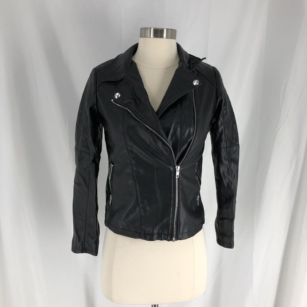 Target Art Class Girls Faux Leather Full Zip Moto Jacket Size Large Black